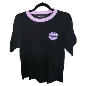 Homme + Femme black and purple ringer tee